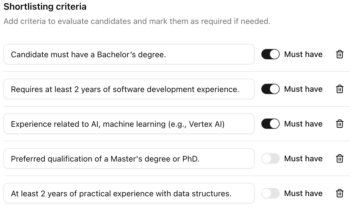 Set criteria - customize scoring checklist
