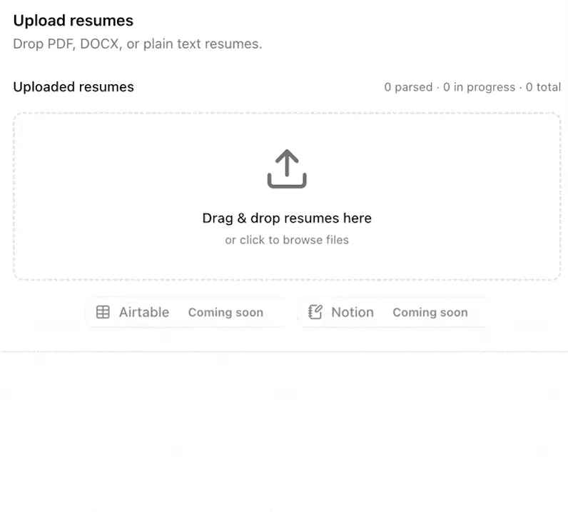 Upload resumes - drag and drop files